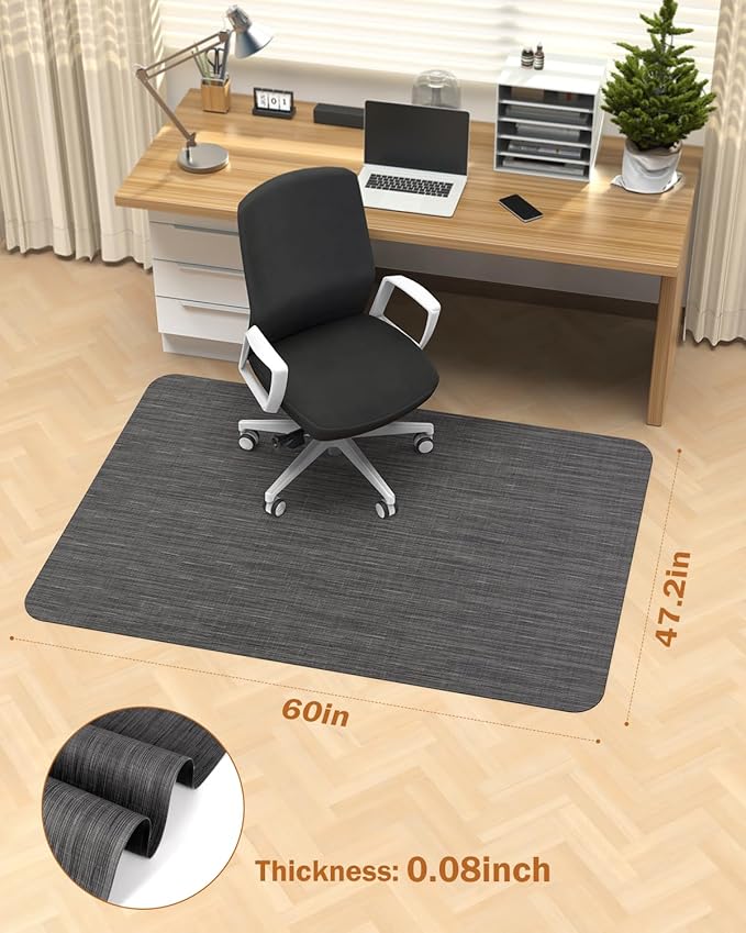 Blvornl Office Chair Mat for Hardwood Floor, 47.2"*60" Desk Computer Chair Mat for Hard Wood, Large Anti-Slip Hard Floor Protector for Rolling Chair, PVC Desk Rug for Office Black