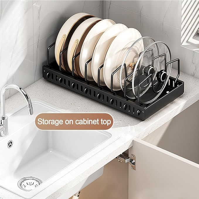 Enskatec 2 Pack Pots and Pans Organizer Under Cabinet, Sliding Pot Lid Holder and Pan Rack in Kitchen, Pull out Pot and Pan Organizer, for Pot Lid, Bakeware, Dishes, Pots and Pans Storage