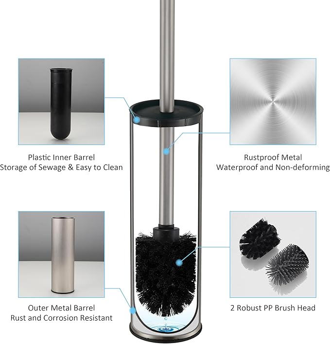 KLDKLD Toilet Brush and Holder Set Premium Material Toilet Bowl Cleaner Free Standing Toilet Bowl Brush and Holder 1pack Brushed Nickel