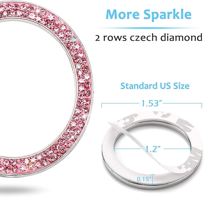 ToBeQueen Crystal Rhinestone Ring for Car Bling Decal for Vehicle 2Pcs Auto Engine Start Stop Decoration for Women Girl,Interior Ring Push to Start Bling Pink