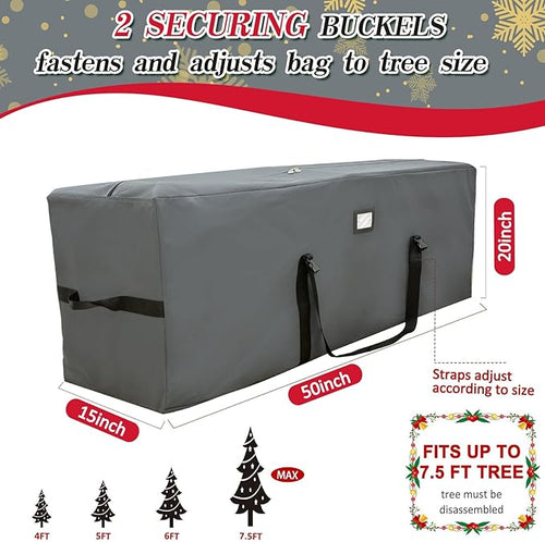 AerWo Christmas Tree Storage Bag, Large Christmas Storage Containers Fits Up to 7.5 Ft Artificial Tree, Durable 600D Oxford Christmas Tree Bag, Christmas Tree Storage Box with Zipper and Handles(Gray)