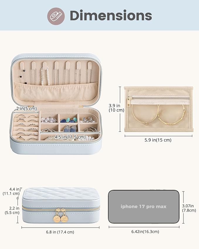 Lolalet Travel Jewelry Case for Women Girls, Travel Jewelry Organizer with Clear Storage Bag Small Portable Jewelry Box for Necklace Bracelet Earring Ring Valentines Bridesmaid Gifts -Medium/Blue