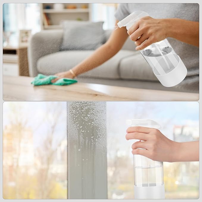 Worldgsb 2 Pack Glass Spray Bottles with Silicone Sleeve, 16 oz Empty Refillable Containers with Adjustable Spray Nozzles, Spray Bottles for Hair, Cleaning Solutions and Plants White