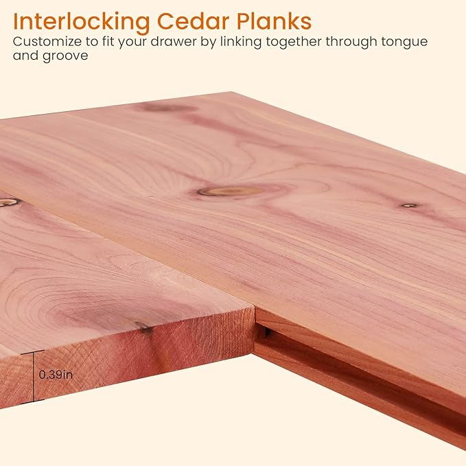 Homode Cedar Closet Liner Planks, Set of 8 Drawer Liners, Tongue and Groove, Aromatic Cedar Wood Panels for Clothes Storage, 11.5 x 4 x 0.4 Inches
