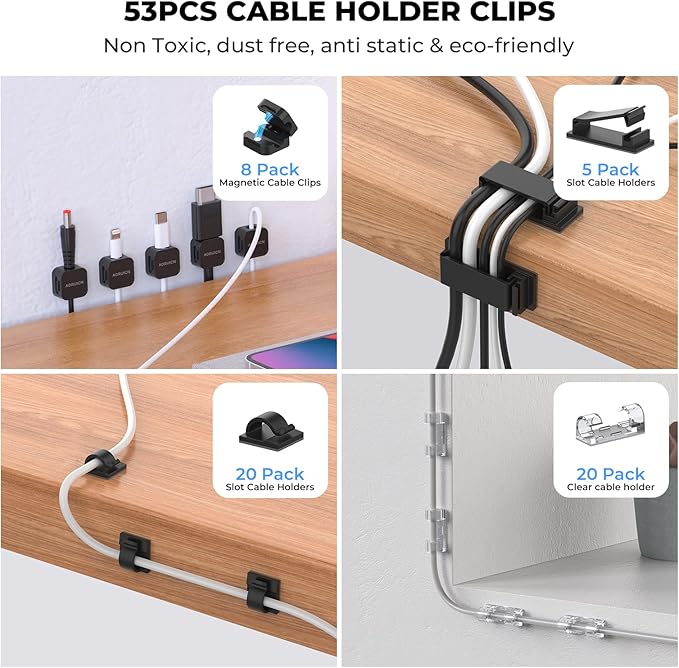 AORUICN 98 Pcs Cable Management Kit, Prevents Cables from Tangling Cable Straps, Cord Management, Wire Organizer for Computer/PC/Desk/Under Desk/Home/Office/Gaming Room