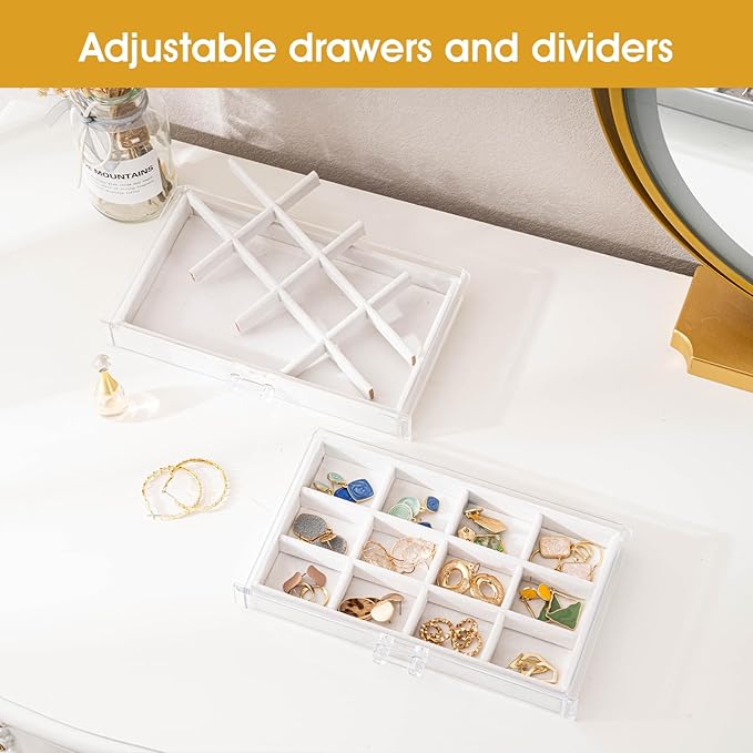ProCase Earring Holder Organizer Jewelry Box with 8 Drawers, Acrylic Clear Earring Case with Adjustable Velvet Trays for Women - Warmwhite,8 Layers