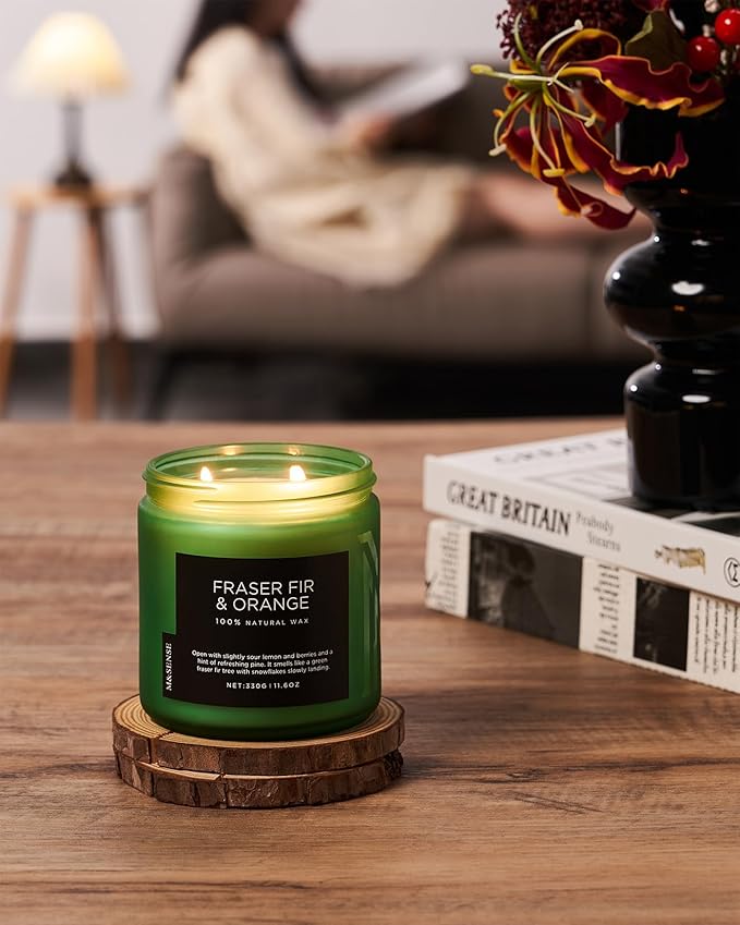 M&SENSE Fraser Fir Pine Scented Candle, Soy Wax Non Toxic for Home Up to 70 Hours, 2 Cotton Wick 11.6oz Christmas Tree Scent Holiday Aromatherapy Candle for Birthday Holiday Gifts