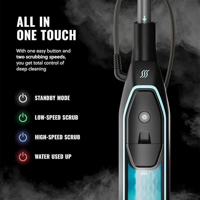 Pursteam ScrubMaster Steam Mop with Dual Scrubbing Head, LED Headlights, Adjustable Steam Control, Anti-Slip Swivel Head, Cable Holder & Upright Lock