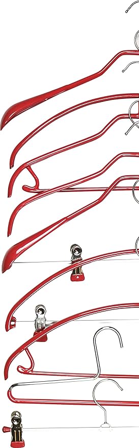 Mawa by Reston Lloyd Non-Slip Space-Saving Clothes Hanger for Pants & Skirts with Two Clips, Style K/40D, Set of 2, 15 3/4" L, Red