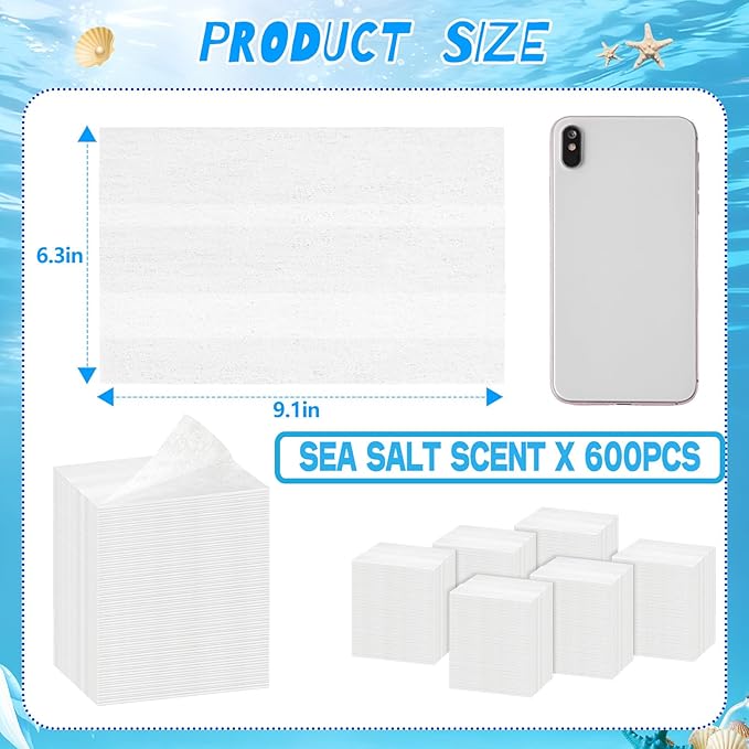 Heigble 600 Count Dryer Sheets Bulk Fabric Softener Sea Salt Scent Dryer Sheets Naturally Softens and Removes Static Cling, Ideal for Large Households, Sensitive Skin