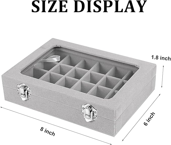 Velvet Jewelry Box 24 Grid Jewelry Earrings Display Organiser Box Ring Tray Holder Earrings Storage Case for Girls Women Wife Mom (Gray)