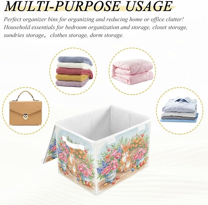 senya Easter Baskets Collapsible Storage Bins with Lids, Rabbits Eggs F Storage Boxes Clothes Baskets for Organizing