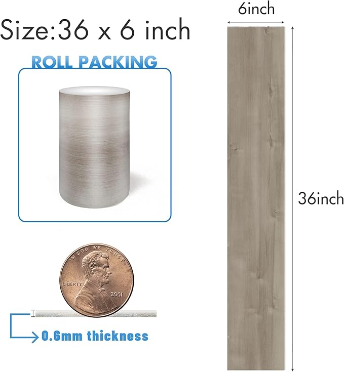 Lareko 54 Sq.Ft,Wood Peel and Stick Floor Tiles,36 Pack Grey Vinyl Flooring (No Adhesive Residue) 36"×6" Waterproof and Non-Slip Laminate Flooring for Renters Bathroom, Living Room (Winter）