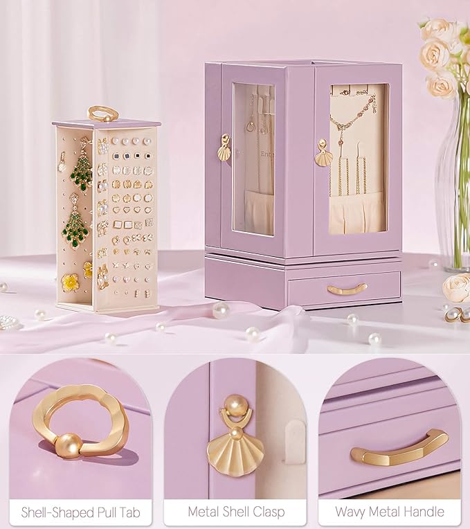 Jewelry Box large for Dresser: Women Necklace Ring Storage Organizer with Compartments - Elegant Earring Holder Display (Grey Purple)