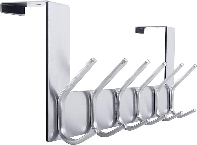 WEBI Over The Door Hook Door Hanger:Over The Door Towel Rack with 6 Hooks for Hanging Coats,Door Coat Hanger Towel Hanger Over Door Coat Rack for Towels,Clothes,Back of Bathroom,Silver