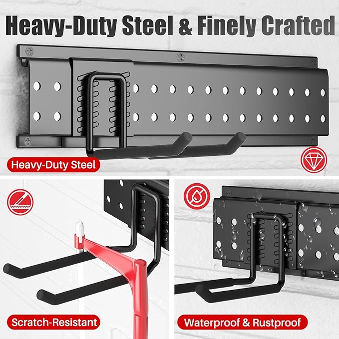 ZICANYCO Garage Tool Organizer Wall Mount 96 inches with 18 Adjustable Heavy-Duty Hooks, Garage Organization, Garden Tool Storage Rack, Yard, and Shed, Holds Up to 750 lbs