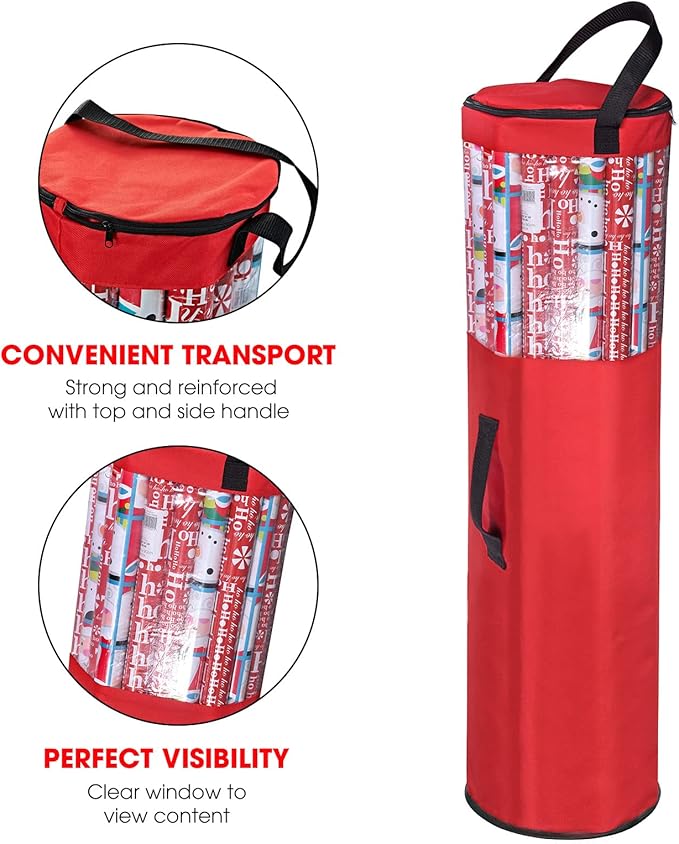 Primode Wrapping Paper Storage Bag | Wrapping Paper Organizer Under Bed for Storing Multiple Rolls of Gift Wrap, 42” Length Container Constructed of Durable 600D Oxford Material (Red)
