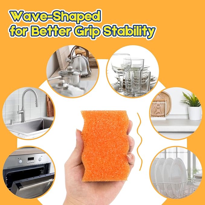 LAUNDRYLUX Scrub Sponge, 8 Pack Dual-Sided Temperature-Responsive Scrubber - Non-Scratch - Multipurpose Dish Sponges for Kitchens, Bathrooms, and Outdoor Use - Wave-Shaped