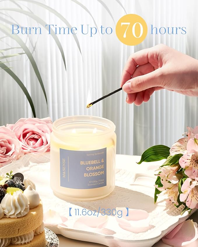 M&SENSE Bluebell Orange Blossom Scented Candle - 11.6oz Natural Soy Wax 70-Hour Burn Time Long Lasting Non Toxic 2 Wick Candle for Home Decor Birthday Gifts Easter Supplies