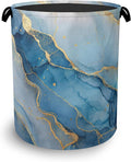 Blue Gold Marble Laundry Basket,Foldable with Handles Tote Bag Oxford Cloth for Bathroom Bedroom Dirty Clothes Storage Bucket 16" x 20.8"