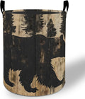 Rustic Bear Laundry Basket Hamper 19.7"x15.8", Forest Foldable Waterproof Oxford Clothes Storage Bucket for Room Bathroom Bedroom Nursery Decor, Toy Organizer Bins Gifts for Kids Boys Girls