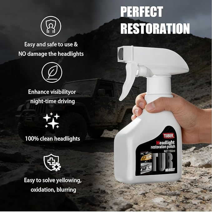 FJHAYRW Headlight Restoration Kit,Instant Oxidation, Yellowing & Cloudy Removal Car Headlamp Cleaner,Includes Headlight Coating and Cleaning Solution - 4 Count (1 Pack)