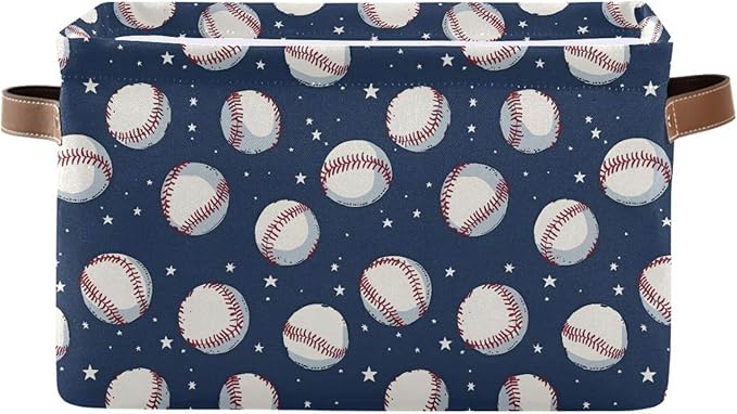 ALAZA Baseball Star Blue Sport Foldable Storage Box Storage Basket Organizer Bins with Handles for Shelf Closet Living Room Bedroom Home Office 2 Pack