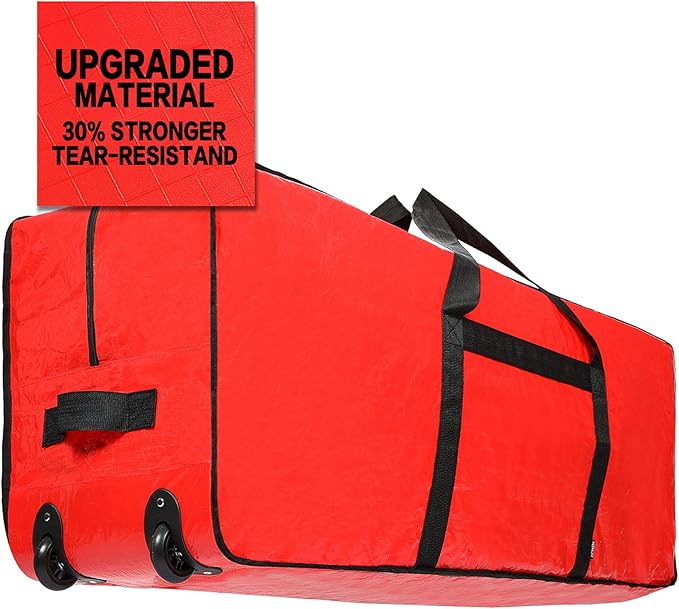 HOMEST Christmas Tree Storage Bag, Fits for 4.5-7 ft Xmas Artificials, Zippered Bag with Reinforced Carrying Handles and Wheels, Red (Bag Only)