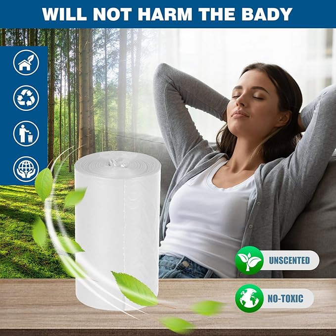 Charmount 8 Gallon Trash Bags, 50 Count Medium Garbage Bags Trash Can Liners for Bathroom Kitchen Office, Clear, Unscented