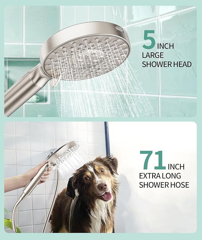 SR SUN RISE Filtered Shower Head with Handheld High Pressure 9 Spray Mode Showerhead Detachable Shower Head Water Softener Filters Beads for Hard Water Remove Chlorine 1 Filter Brushed Nickel