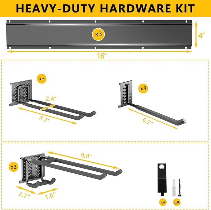 Tebgeag Garage Tool Organizer Wall Mount, 48inch Heavy-Duty Garage Storage System and Garden Tool Organizer with 9 Adjustable Hooks for Shovel, Snowboard, Yard Tools and Shed