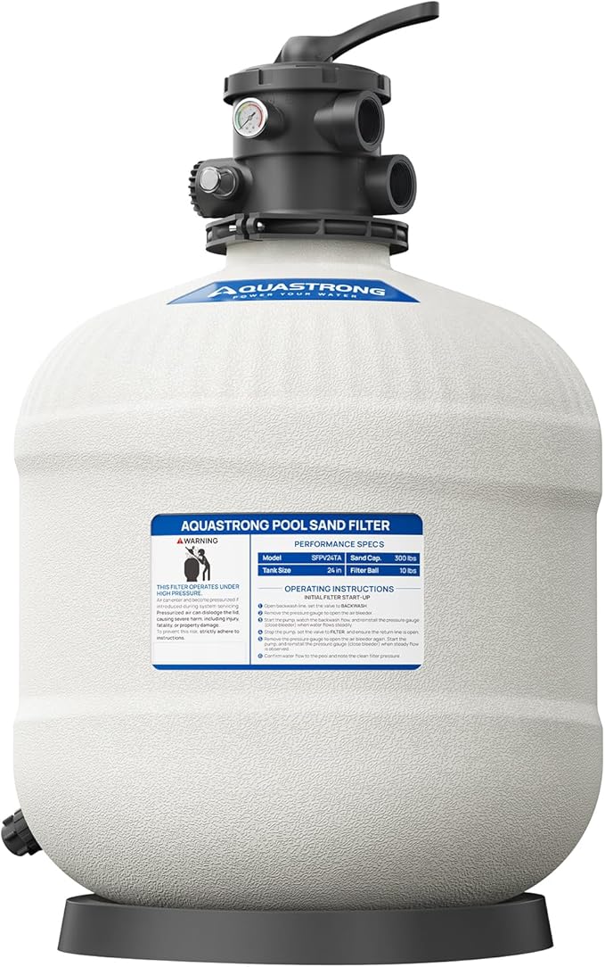 Aquastrong Sand Filter System with 6-Way Valve, Top-Mount Valve Pool Sand Filter, 24in Pool Filter Fits all Inground Pools Up to 37000 Gallons