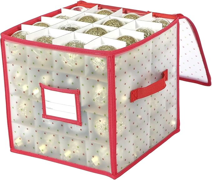 Sattiyrch Plastic Christmas Ornament Storage Box with Trays,Customizable Dividers,Dust-Proof Durable Ornament Organizer Holder,Christmas Storage Containers,Holds 64 x 3 inch Ornaments
