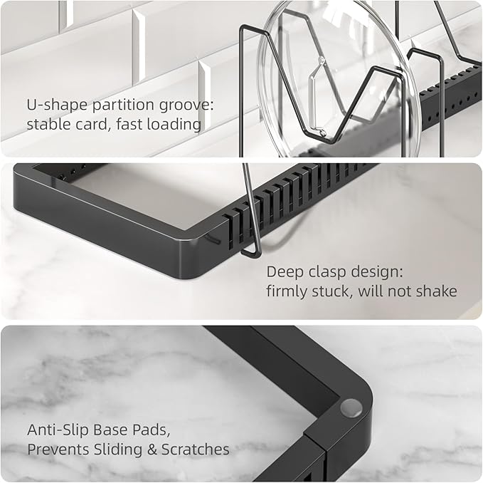 PanPanPal Pots and Pans Organizer under Cabinet, Expandable Pot Lid Organizer Holder with 10 Adjustable Compartment, Pan Organizers inside Cabinet for Lids, Bakeware, Kitchen Storage Pot Rack, Black