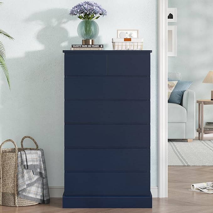 Hasuit Tall Dresser with 7 Drawers for Bedroom, 51.8'' High Chest of Drawers Storage Organizer for Closet, Modern Taller Clothes Storage Tower with Ample Storage Space, Navy Blue