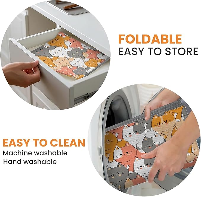 Dish Drying Mat For Kitchen Counter, Cute Cats Animals Microfiber Absorbent Dish Drainer Rack Pad Reusable Large 18x24in Drying Mat