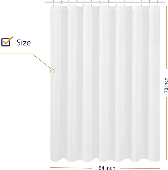 N&Y HOME Large Fabric Shower Curtain Liner 84 x 78 inches, Hotel Quality, Washable, Water Repellent, White Bathroom Curtains with Grommets, 84x78