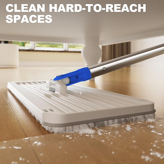 BEJOMOP Mop and Bucket Set with Wringer, Squeeze Wall Mop Cleaner with Long Handle, Flat Mop and Bucket System, Dry & Wet Dust Mops for Household Floor Cleaning with 3 Microfiber Mops, Slate Blue