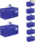 8 Pack-Extra Large Heavy Duty Moving Bags - Waterproof Storage Totes with Handles & Zippers, Foldable for College Dorm, Storage (Blue)