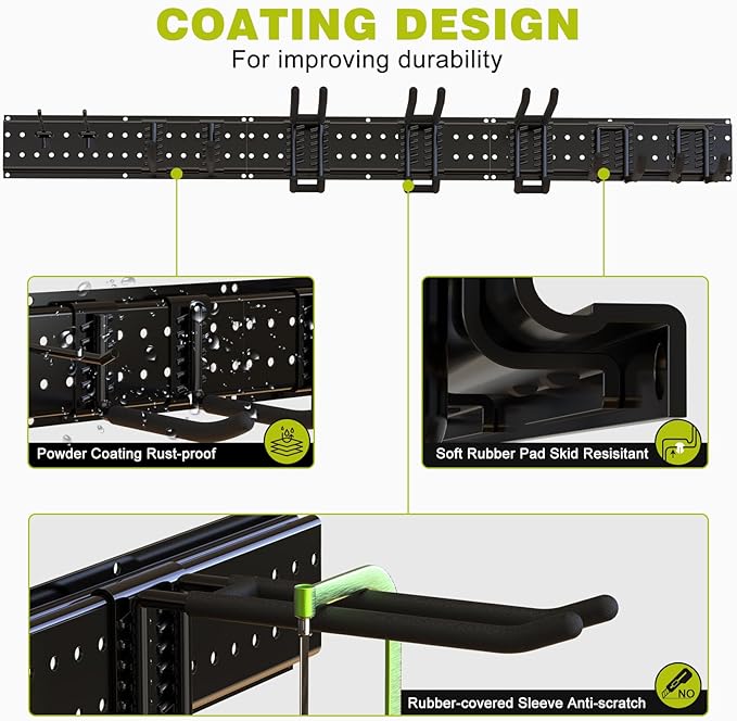 NattyDot Garage Tool Organizer Wall Mount 49.5inch with 9 Hooks Ski Rack for Garden Shovel Holder Garage Wall Organizer Wall Mount Tool Holder for Rack Shovel Shed(Black)