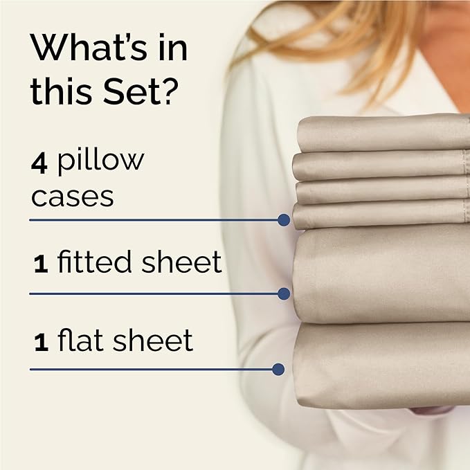 Full 6 Piece Sheet Set - Comfy Breathable & Cooling - Ultra Soft Hotel Luxury Bedding Set with 8-16 Inch Deep Pockets - 1 Flat & 1 Fitted Sheet & 4 Pillowcases - Cozy, Wrinkle Free & Easy Care - Cream