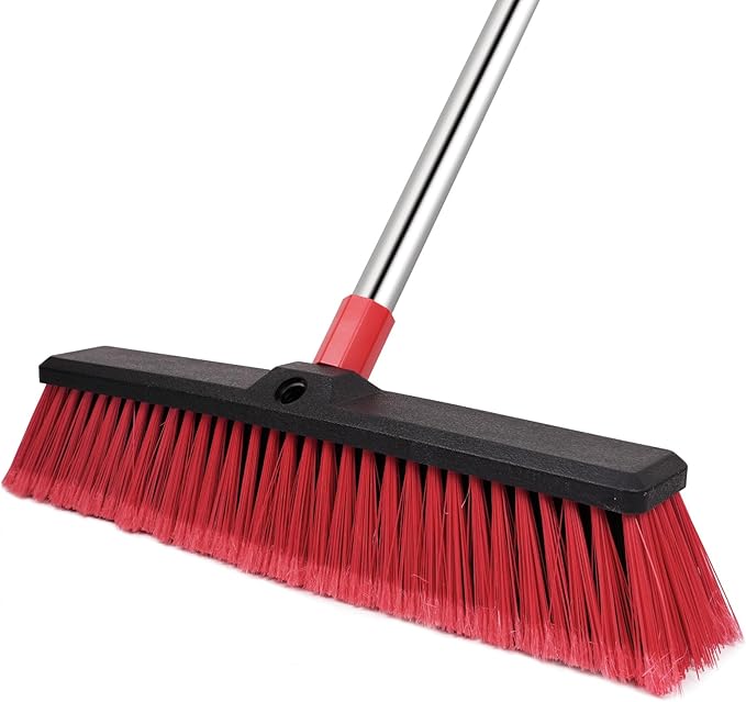18” Push Broom with 70” Adjustable Handle - Heavy Duty Outdoor Broom for Shop, Garage, Patio, Driveway, Yard, Deck Cleaning