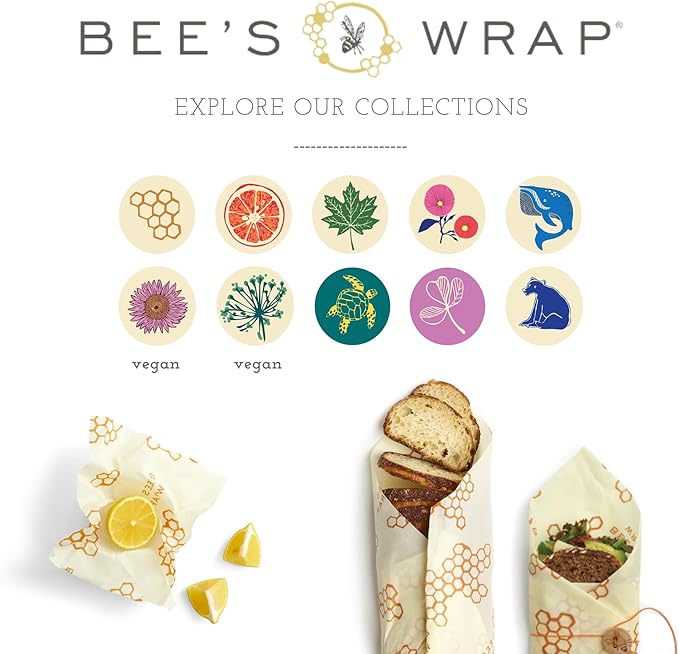 Bee's Wrap Vegan Beeswax Wraps for Food - Bread Wrap - Made in USA Reusable Bread Storage Bags - Organic & Eco-Friendly Alternative to Aluminum Foil, Sourdough Bags & Plastic Wrap, Vegan Meadow Magic