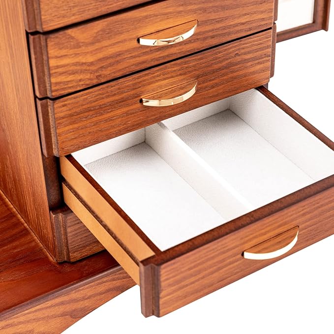 7 Layers +2 Swing-Out Jewelry Box,Jewelry Cabinet Organizer,Watch Storage Boxes,Rings Necklaces Organizer with Side Doors,6 Pull-Out Drawer,Mirror,Lock,Walnut (Walnut)