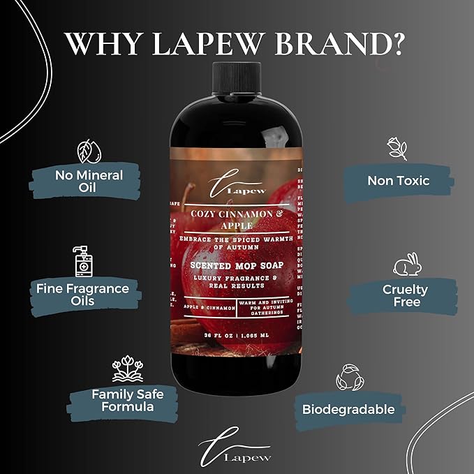 Lapew Cozy Apple & Cinnamon Scented Mop Soap Concentrate 36 oz | Premium Fragranced Floor Cleaner | Streak-Free | Hard Floor Cleaning Solution | Eco Friendly | Made in USA