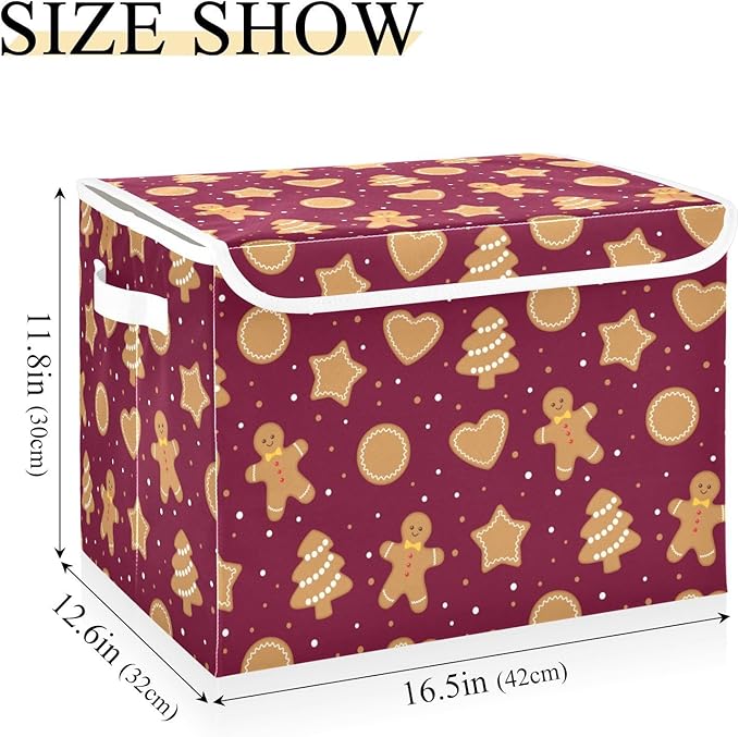 Christmas Baskets Collapsible Storage Bins with Lids, Christmas Gingerbread Cookies Storage Boxes Clothes Baskets for Organizing