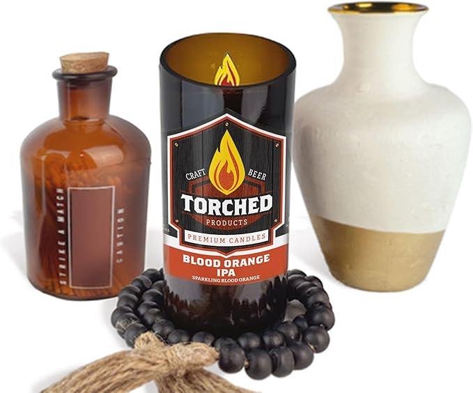 Torched Beer Scented Candles | Natural Soy Wax Candle | Blood Orange IPA Scent 8 oz | Makes a Great Gift for Men, Beer Lovers, and Collectors | Bar Man-Cave Decor and Accessories