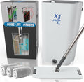 X3 Mop XL, Separates Dirty and Clean Water, 3-Chamber Design, Flat Mop and Bucket Set, Hands Free Home Floor Cleaning, 3 Reusable Microfiber Mop Pads Included (XL X3 Mop)