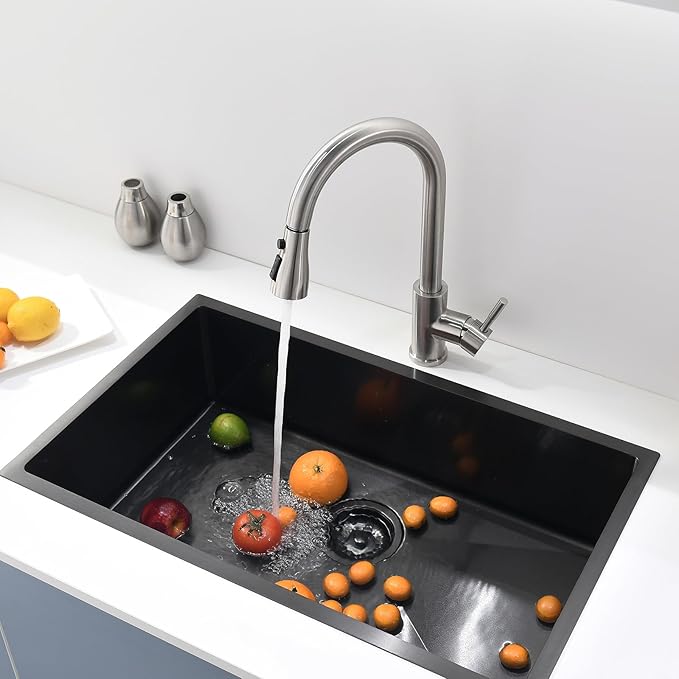 GIMILI Kitchen Faucet with Pull Down Sprayer Single Hole Kitchen Sink Faucet Suitable for Farmhouses RV Laundry Room Outdoor and Campers Brushed Nickel