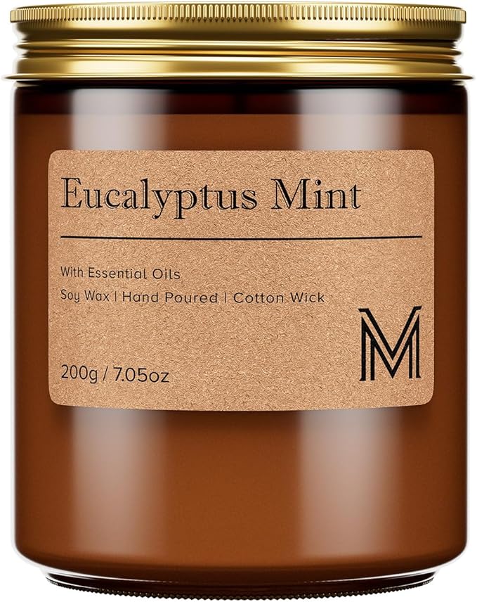 M&SENSE EucalyptusMint Scented Christmas Candle Gift, Aromatherapy Candle Set for Women, Soy Wax Candles Home Scented, Long Lasting Amber Jar Candles Gift for Christmas, Thanksgiving, Holiday